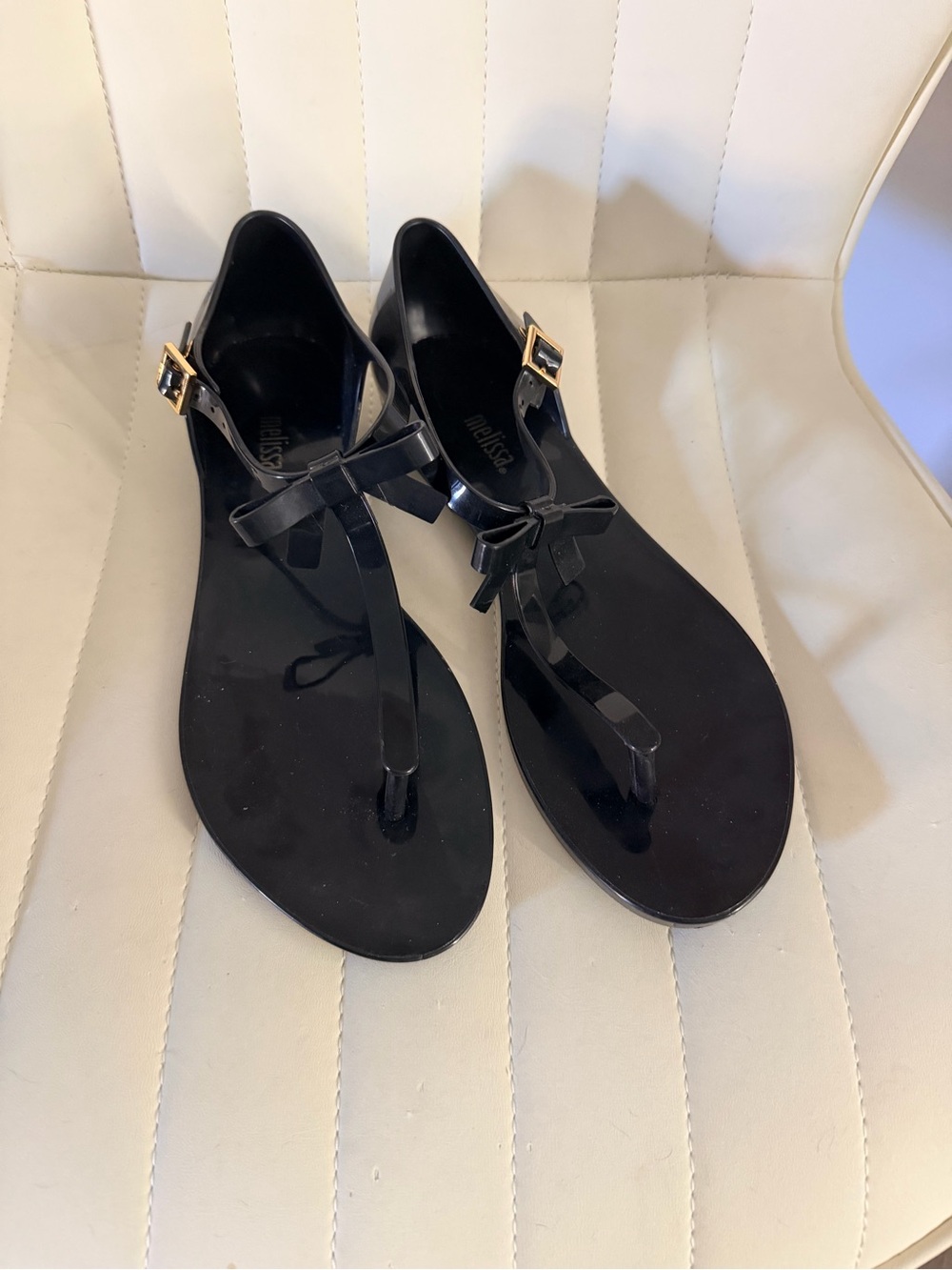 Melissa Black T-Strap Jelly Sandals with Bow